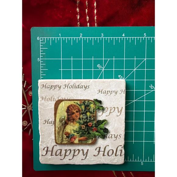 Studio Vertu Handmade Victorian Vintage Christmas 4” Coaster Set Made USA Gift - Picture 8 of 8